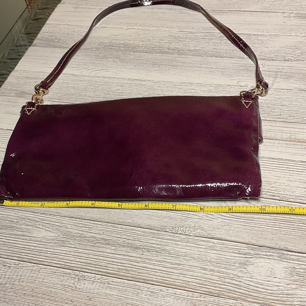 Dooney & Bourke Maroon Burgundy Patent Leather Fold Over Clutch/Shoulder Bag - Picture 9 of 9